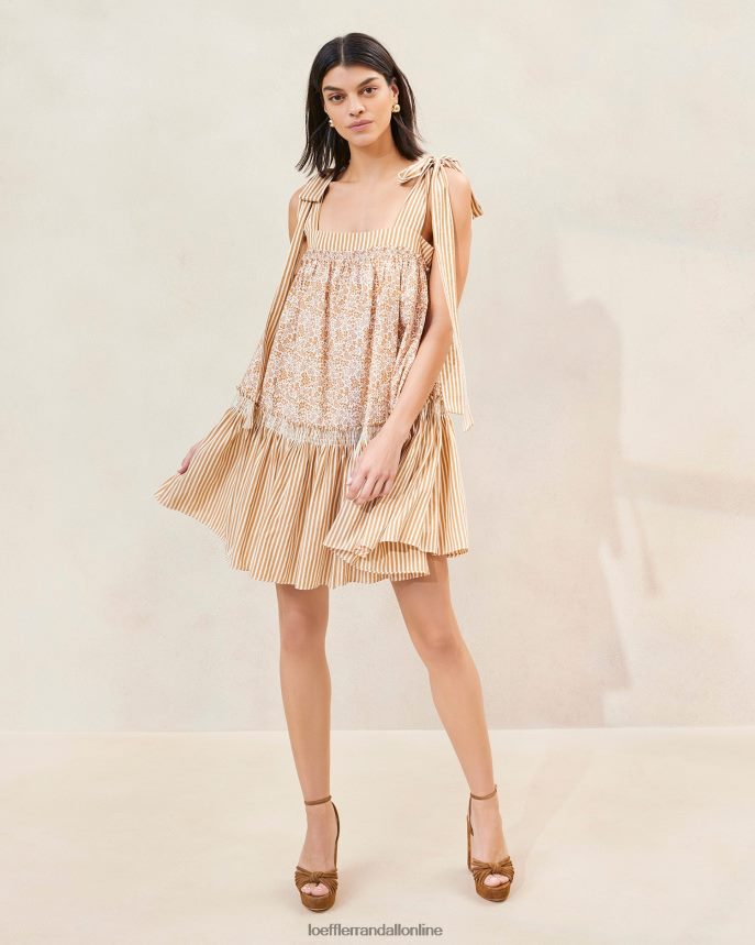 Loeffler Randall janie šaty s volánikom hnedý kvetinový/hnedý prúžok ženy oblečenie PT864D189