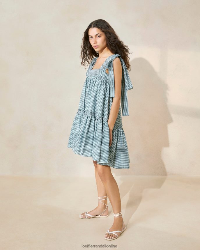 Loeffler Randall janie šaty s volánikom mini zelený gingham ženy oblečenie PT864D191