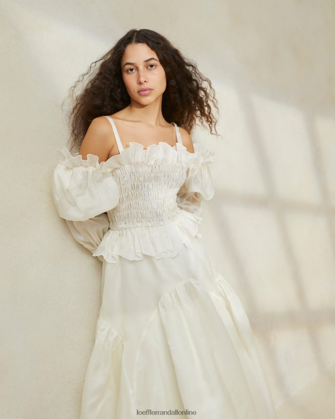 Loeffler Randall suzette smocked organzové šaty krém ženy oblečenie PT864D170