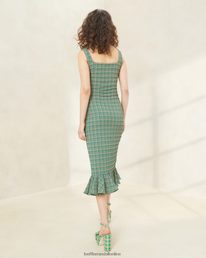 Loeffler Randall tielkové šaty s volánovým lemom yessica zelený/buttercotch kock ženy oblečenie PT864D188