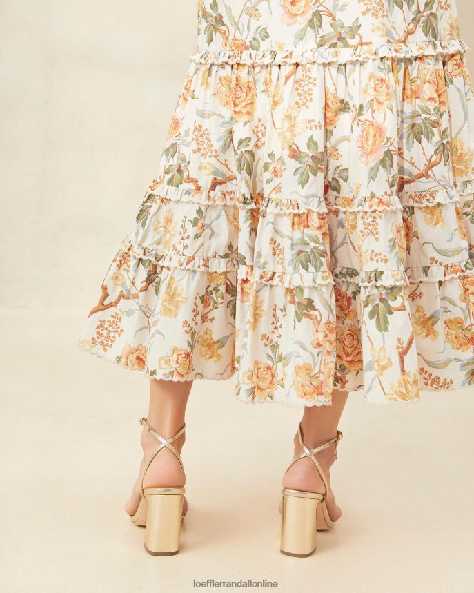 Loeffler Randall vrúbkovaná midi sukňa Ellie krémová botanická kvetinová ženy oblečenie PT864D224