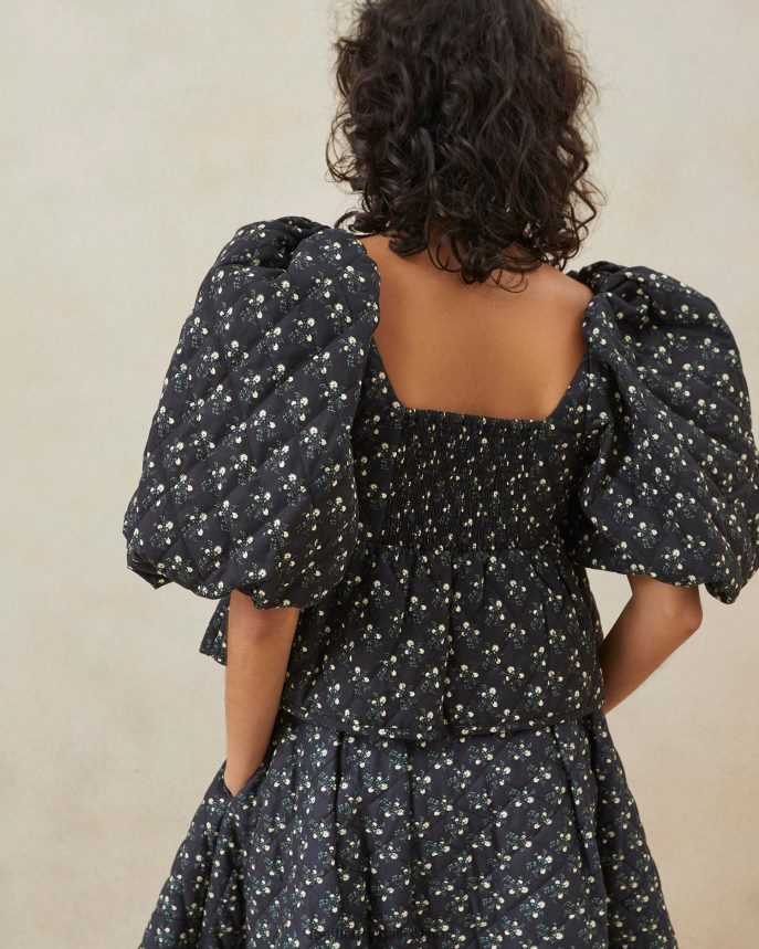 Loeffler Randall jessalyn prešívaný top čierny ditsy kvetinový ženy oblečenie PT864D247