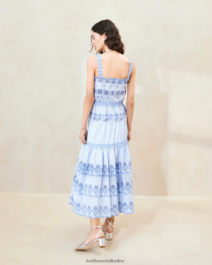 Loeffler Randall košieľka zelda striped broderie modrá/krémová ženy oblečenie PT864D213