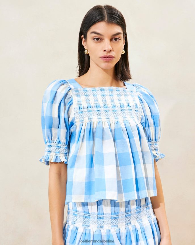 Loeffler Randall lydie smocked top modrý gingham ženy oblečenie PT864D199