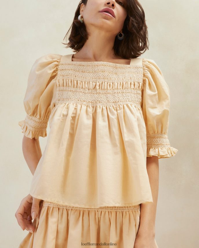 Loeffler Randall lydie smocked top piesok/ecru ženy oblečenie PT864D236