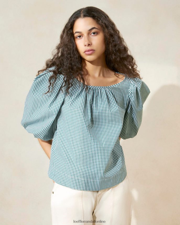 Loeffler Randall stanová blúzka eliza mini zelený gingham ženy oblečenie PT864D207
